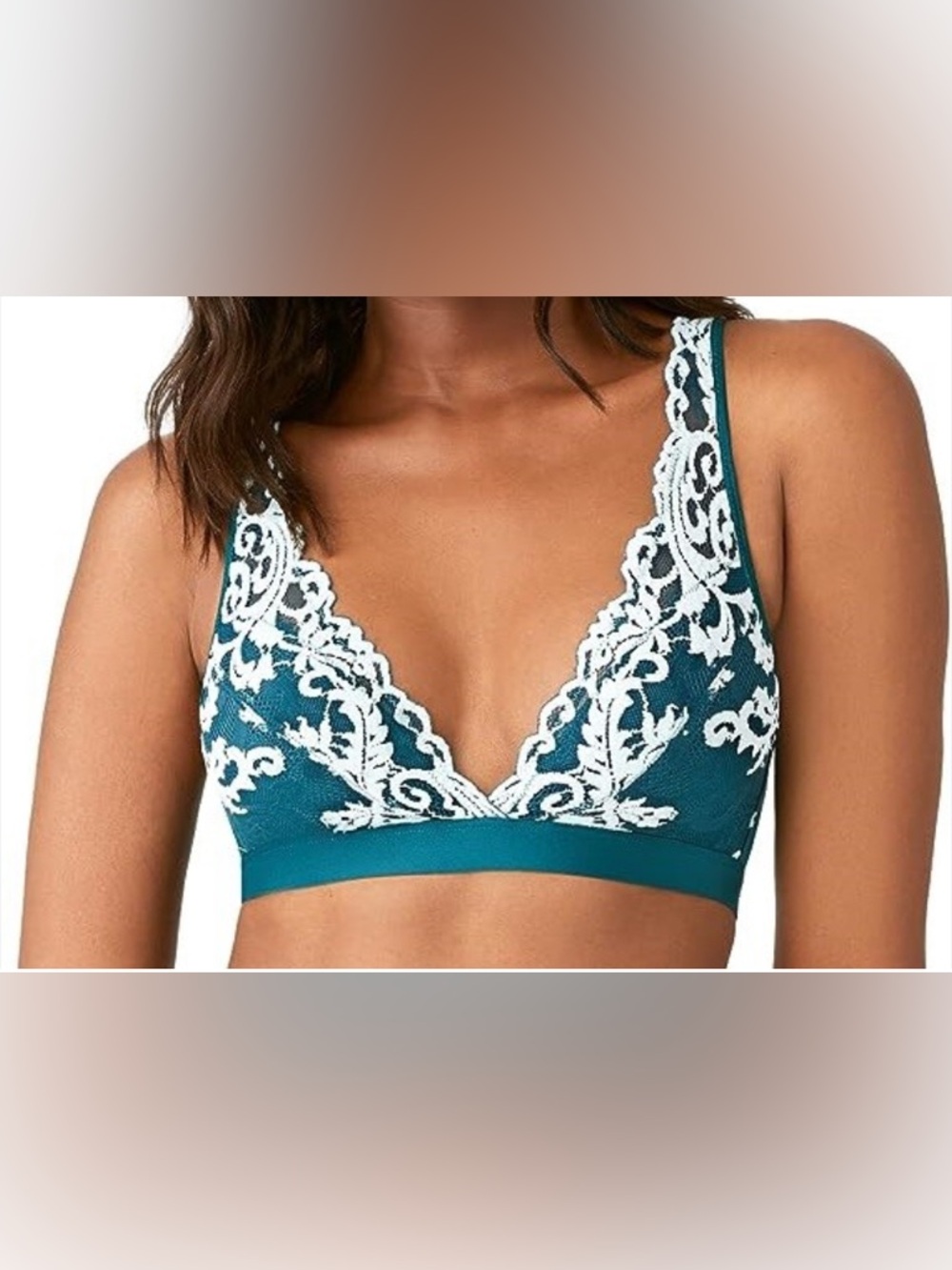 Wacoal Teal Lace Bralette with White Embroidery